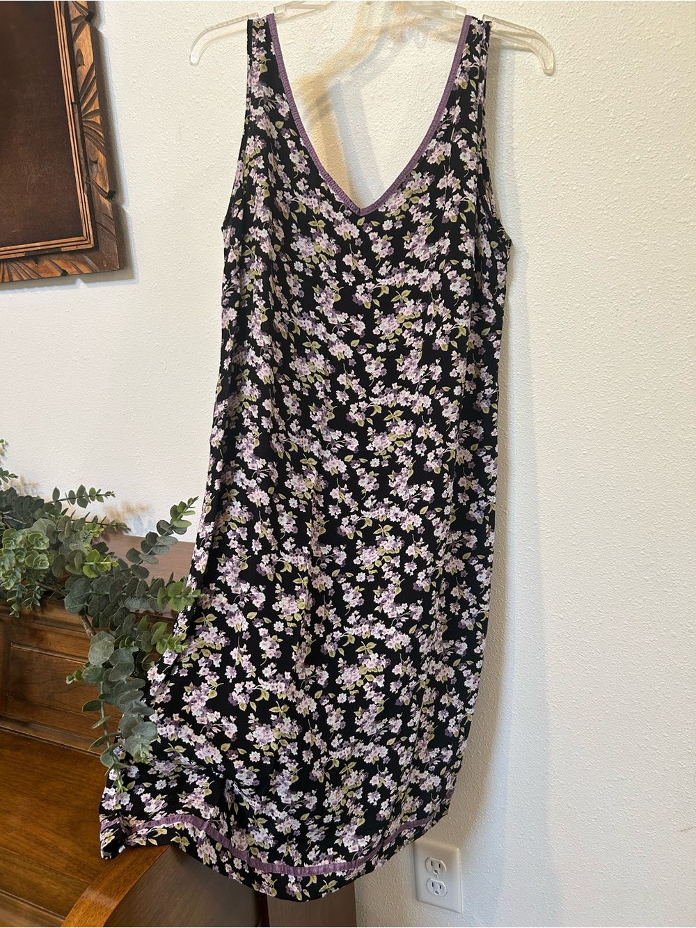 GAP Black Floral Dress with Lilac Trim
